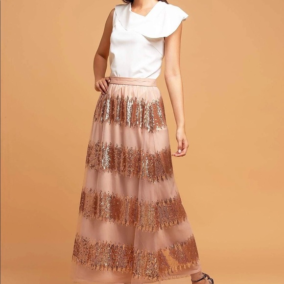 Anthropologie Eva Franco Revelry Skirt Sequin Midi 10 12 Free People Farm Rio - Picture 2 of 7